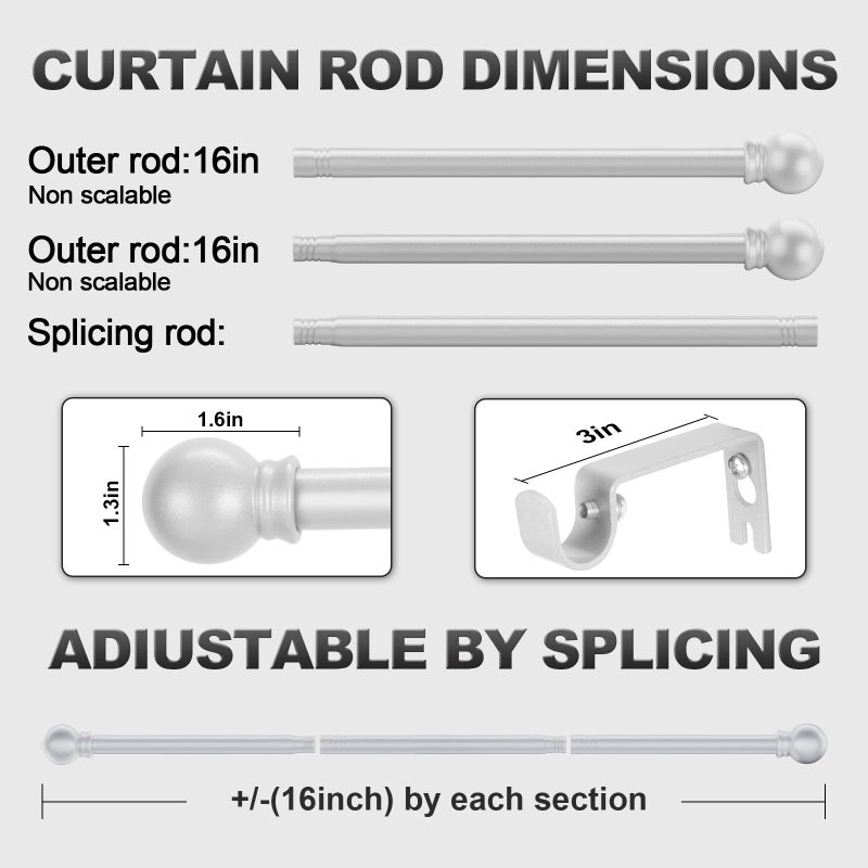 Authandis Silver Curtain Rods for Bedroom with Brackets 5/8 Inch Diameter Small Window Curtain Rod 30 to 60 Inches Easy Install Drapery Rods - Image 3
